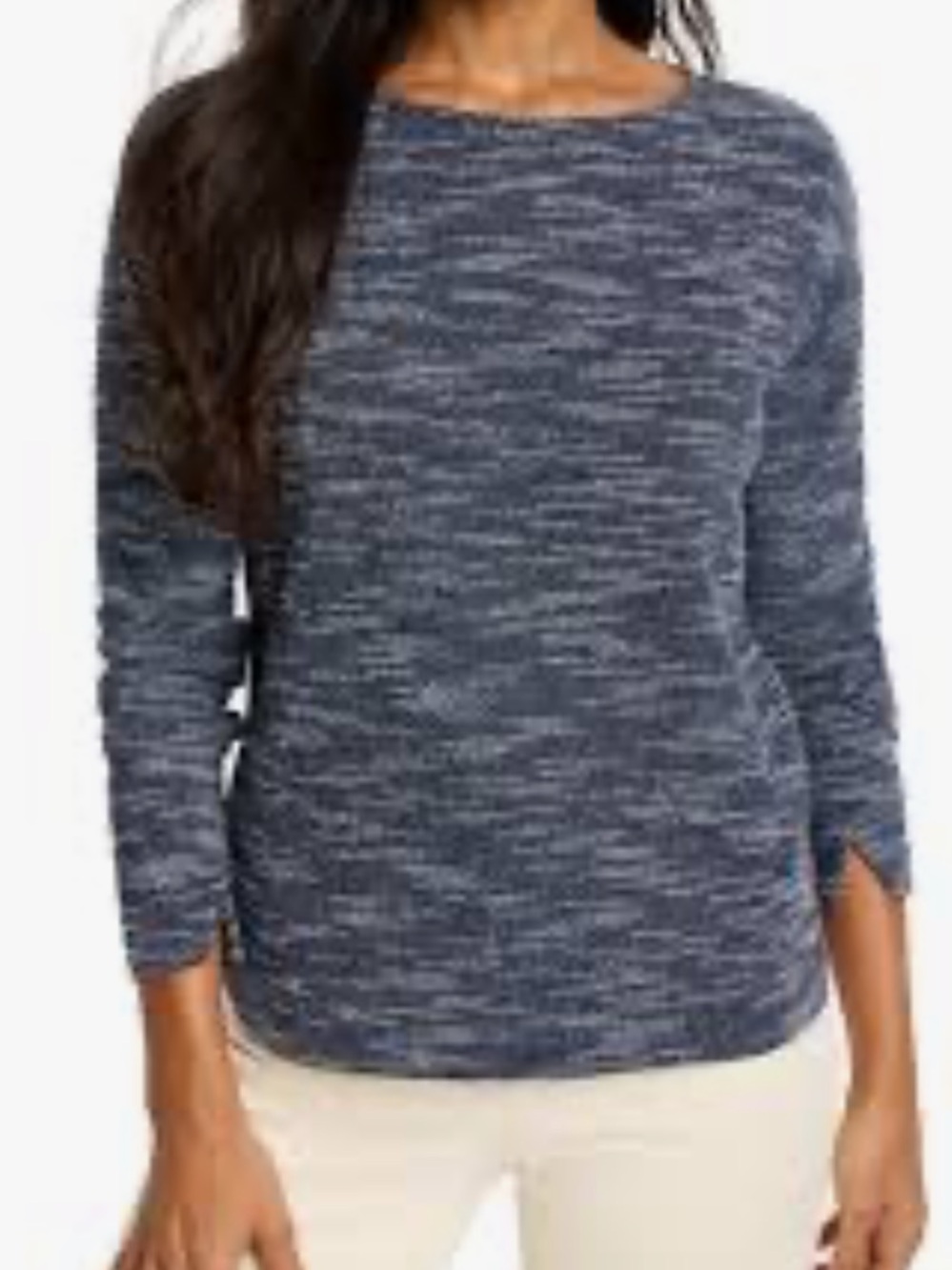NIC+ZOE Navy and White Marled Crewneck top XS new!